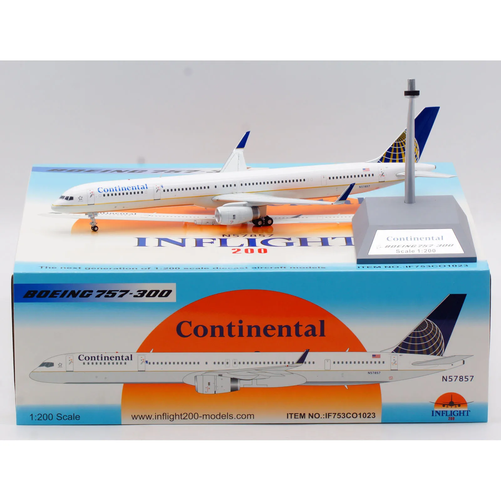 IF753CO1023 Alloy Collectible Plane Gift INFLIGHT 1:200 Continental Airlines Boeing B757-300 Diecast Aircraft Jet Model N57857