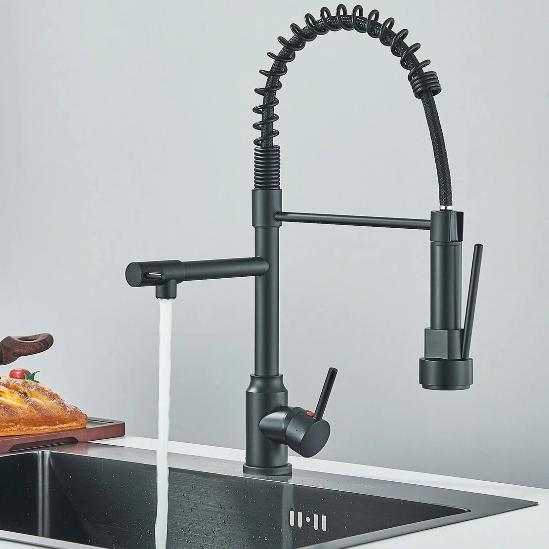 بالوعة المطبخ صنبور سحب أسفل قطب Daul صنبور صنبور النحاس سطح الخيالة الربيع مقبض واحد الباردة الماء الساخن صنبور حوض خلاط