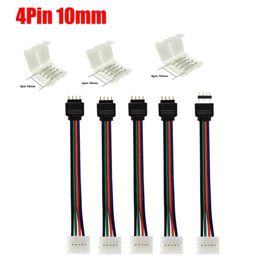 Cable conector de extensión de tira LED RGB 5050, 10mm, 4 pines, Cable de extensión de tira Led, Clip para tira de luz LED RGB de 5-24V 5050