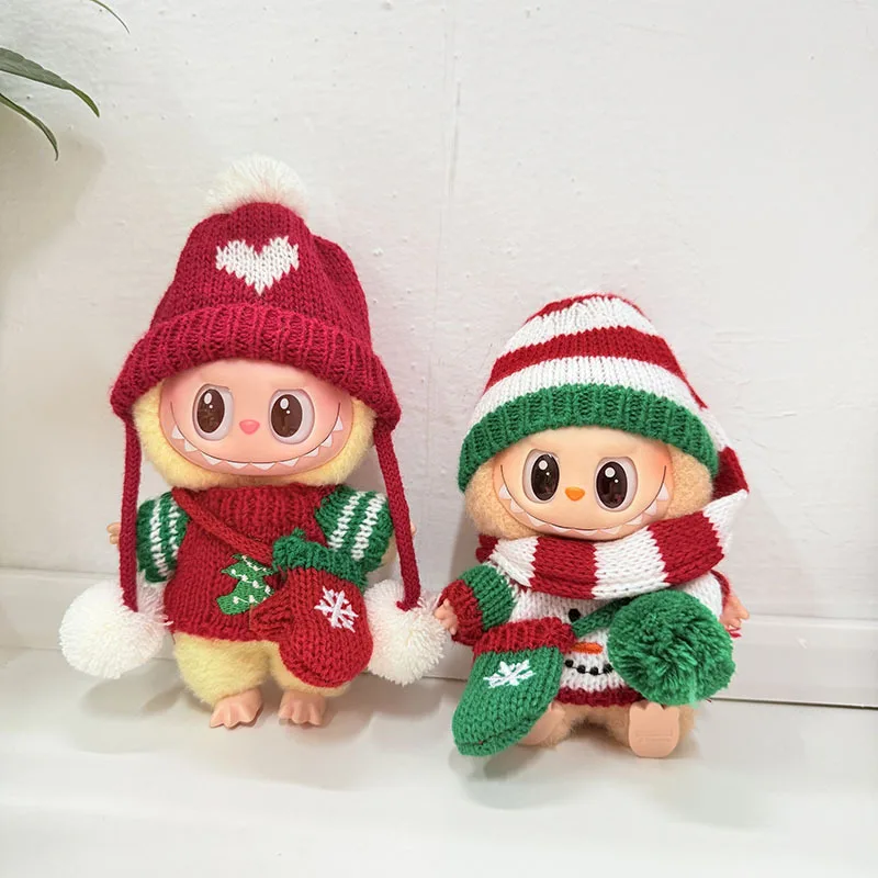 ¡Conjunto festivo de trajes navideños para llavero Labubu de 1.a/2a/3a generación! Muñeco de nieve Santa Copo de nieve Patrón de pan de jengibre Suéter con guante