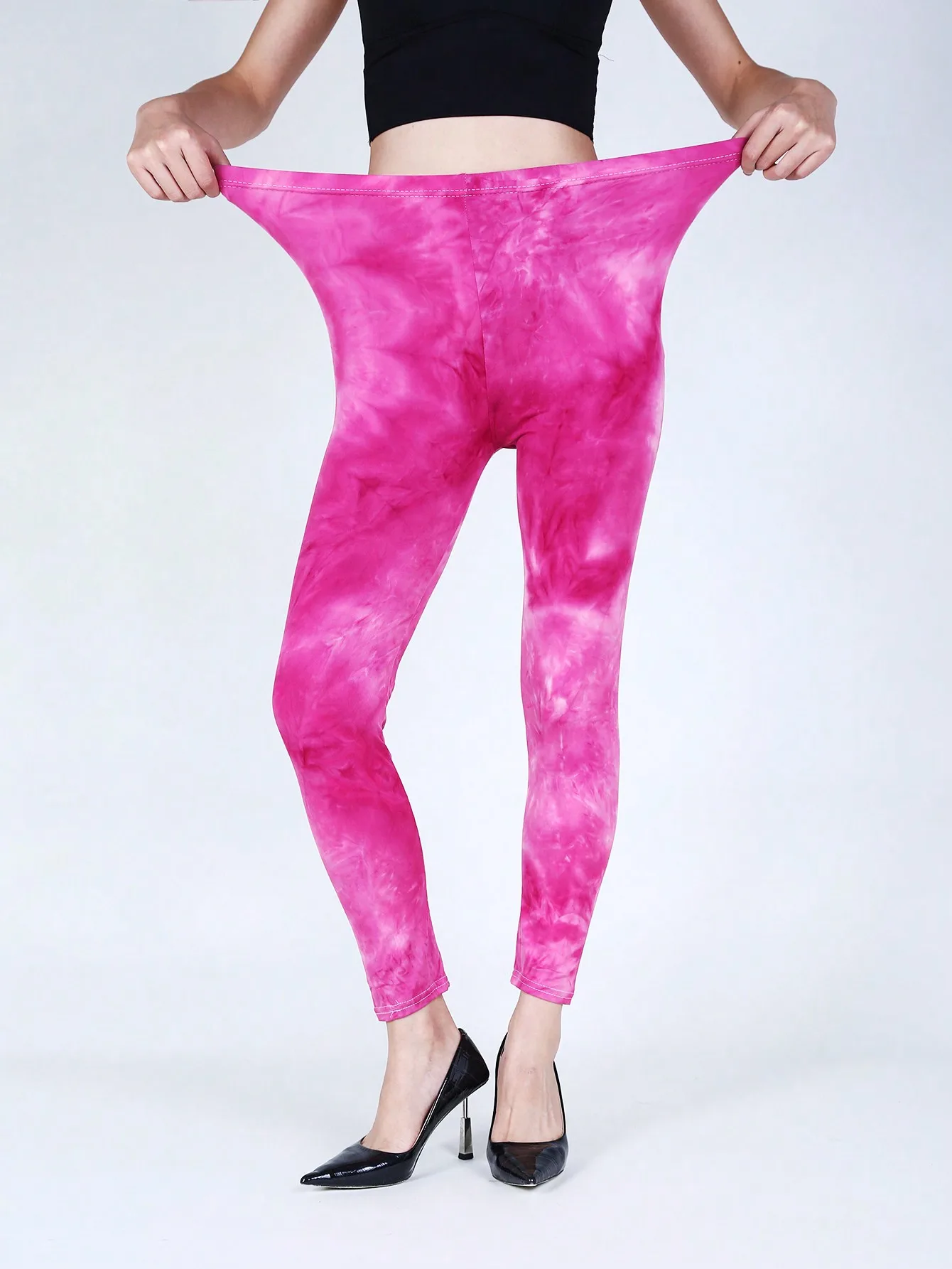 CUHAKCI, pantalones ajustados informales a la moda para mujer, mallas ajustadas de alta elasticidad, teñido anudado, Color sólido, ejercicio físico, pantalón de nueve puntos