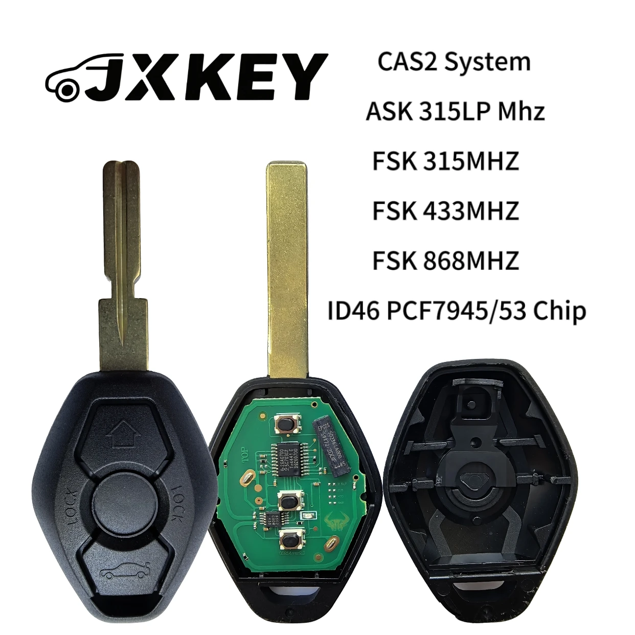 

JXKEY 3 кнопки ASK315LP MHZ FSK 315/433/868 МГц дистанционный ключ ID46 PCF7945/53чип для BMW CAS2 5 серии E46 E60 E83 E53 E36 E38 E39