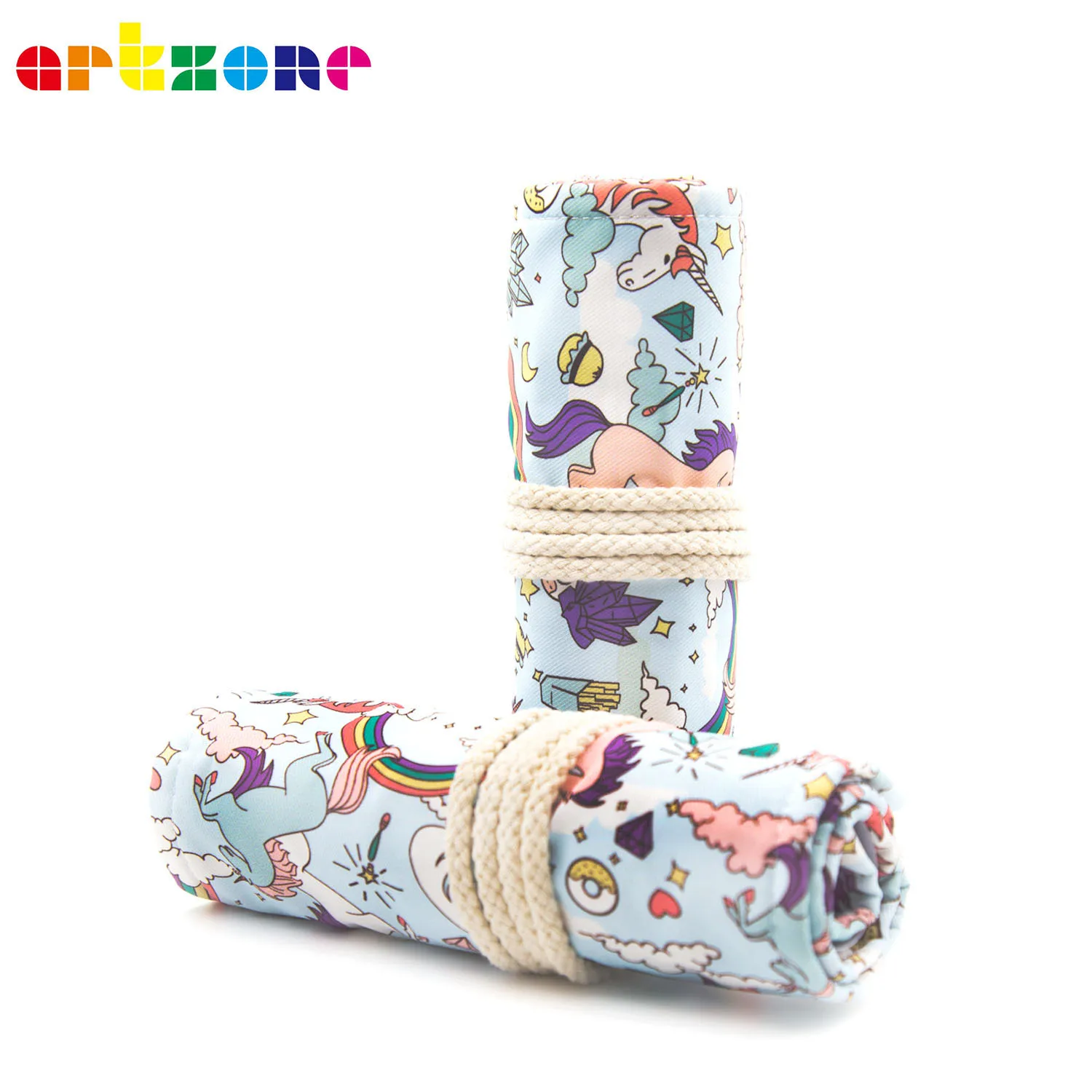 

36 Holes Canvas Wrap Roll Up Pencil Bag Colorful Pencil Roll Case Kawaii Canvas Pen Bag