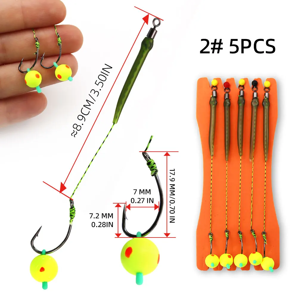 ZYZHE 5 Stück/Beutel Karpfenangel-Rigs Größe 2 # 4 # 6 # 8 # Mit Schwimmerkugel versehene Reverse-Bottom-Angelköder-Rigs für Karpfenangeln mit Haar-Rigs