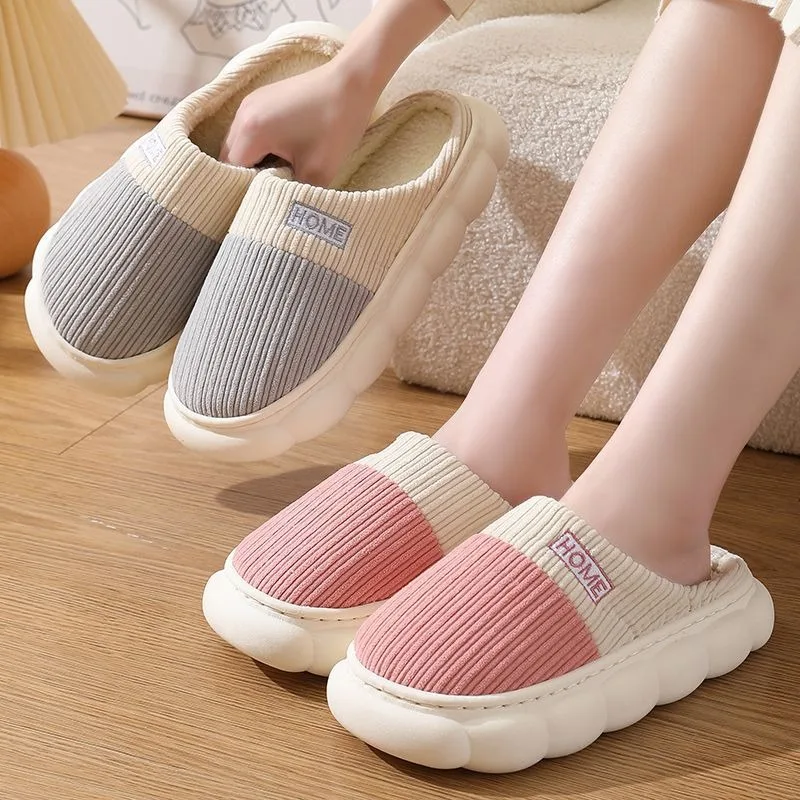 Winter Men Slippers Furry Home Cotton Shoes Women Fashion Waterproof Slides Outdoor Soft Non-Slip Couples Indoor Flats