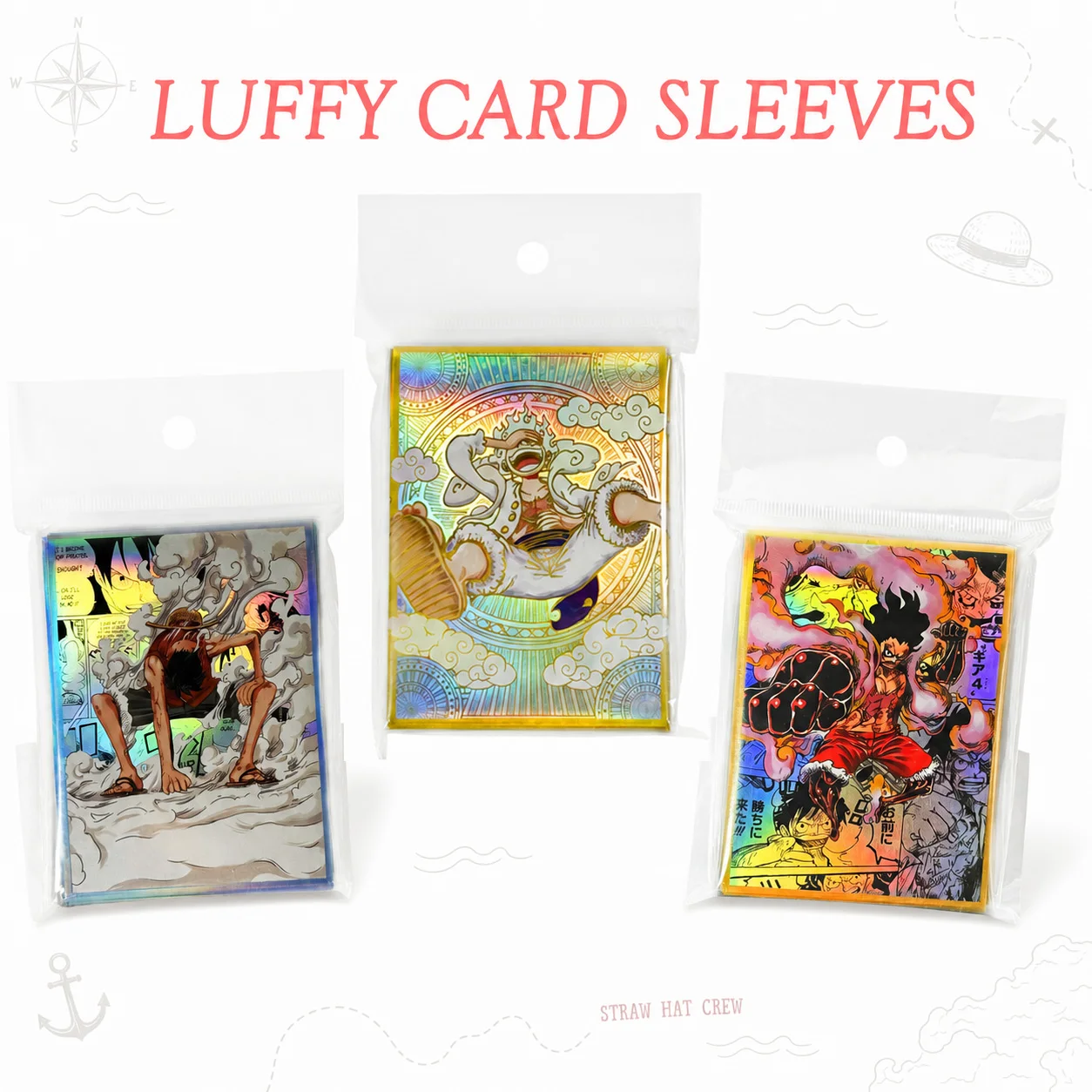 60PC ONE PIECE Holographic Card Sleeves Anime Luffy Playing Trading Card Foil Protector Shield Cover OPCG/PKM Toy 67x92mm