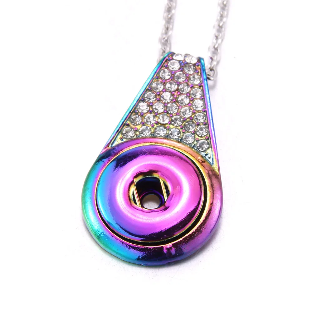 Women's 18mm Snap Necklace 18MM Snap Jewelry Necklace Pendant Rhinestone Crystal Round Necklace Pendant DIY Jewelry Gift