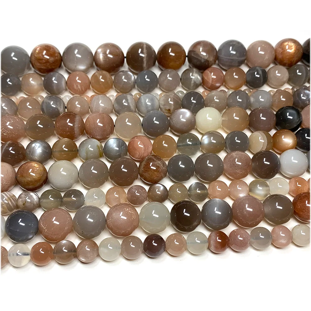 Veemake Natural Multi-color Moonstone Sunstone Flash Light Faceted Round Loose Beads 08107