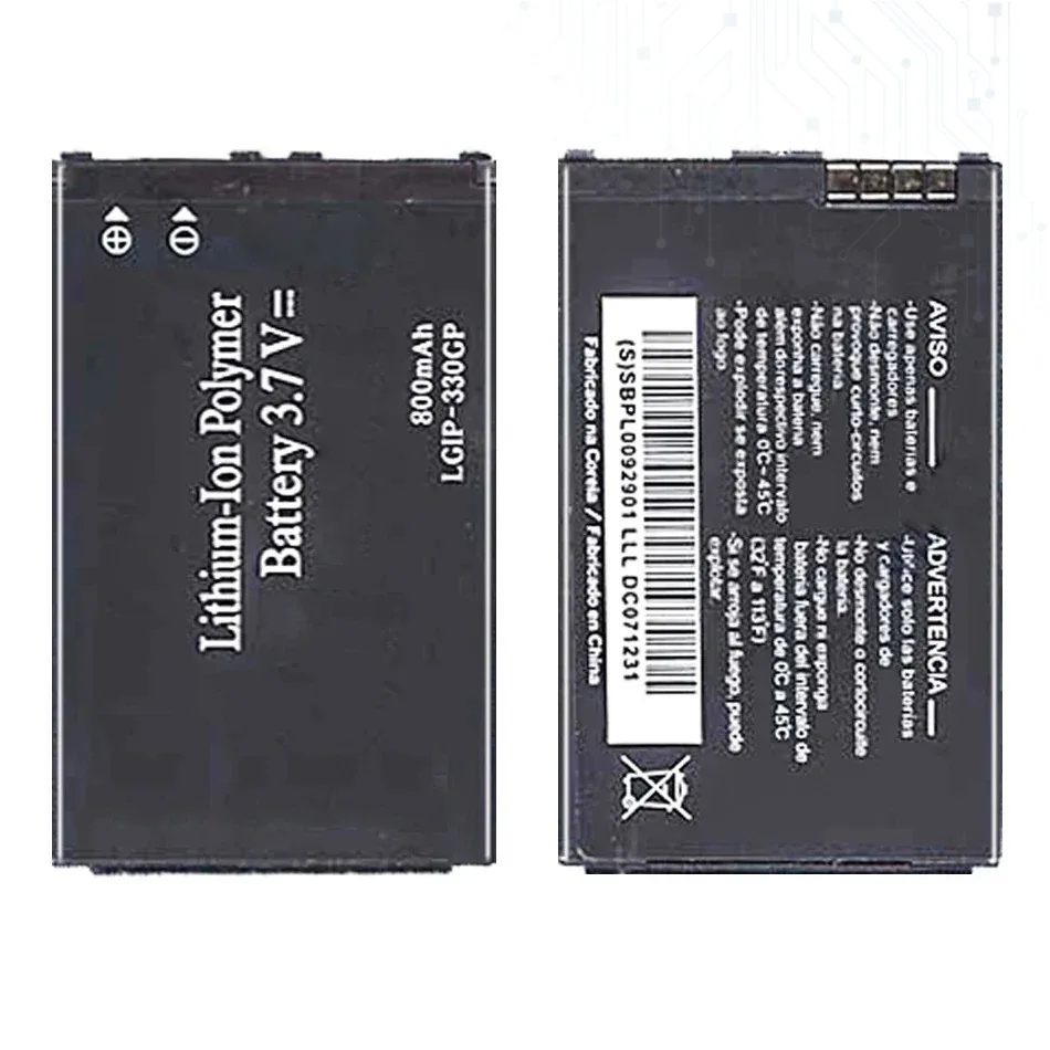 800Mah bateria telefonu komórkowego LGIP-330GP dla LG GM210 KF240 KF245 KF300 KF305 KF330 KM380