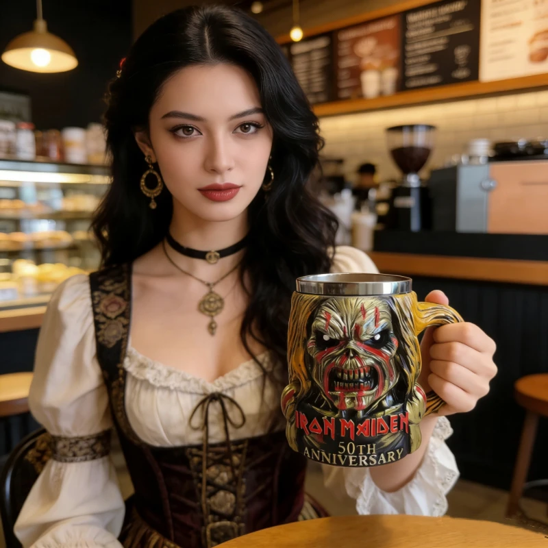

3D Sculpted Monster Skull Mug - Premium Stainless Steel Liner, Durable Resin Body, Heavy Metal Style Tankard for Coffee, Beer