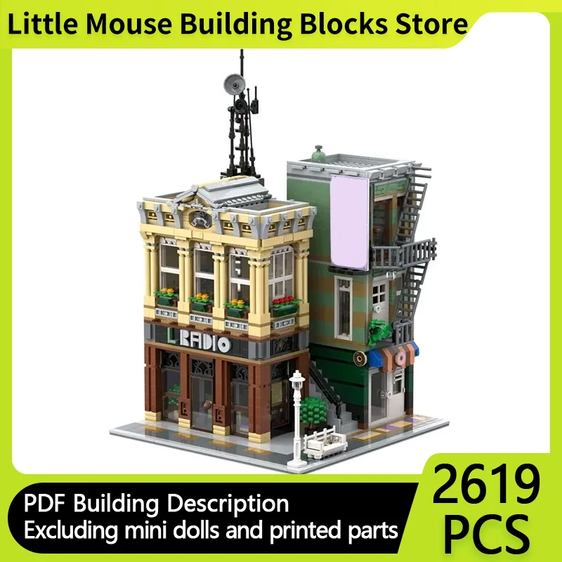 

City Street View Model MOC Building Bricks Radio Station Modular Technology Gifts Children Suit Toys Holiday Assemble