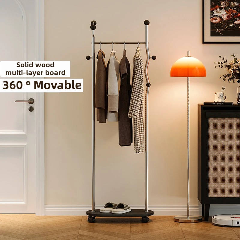 

Movable Standing Clothing Rack Hanging Clothes Organizer Storage Coat Racks Floor Standing Bed Room Clothing Rack on Wheels