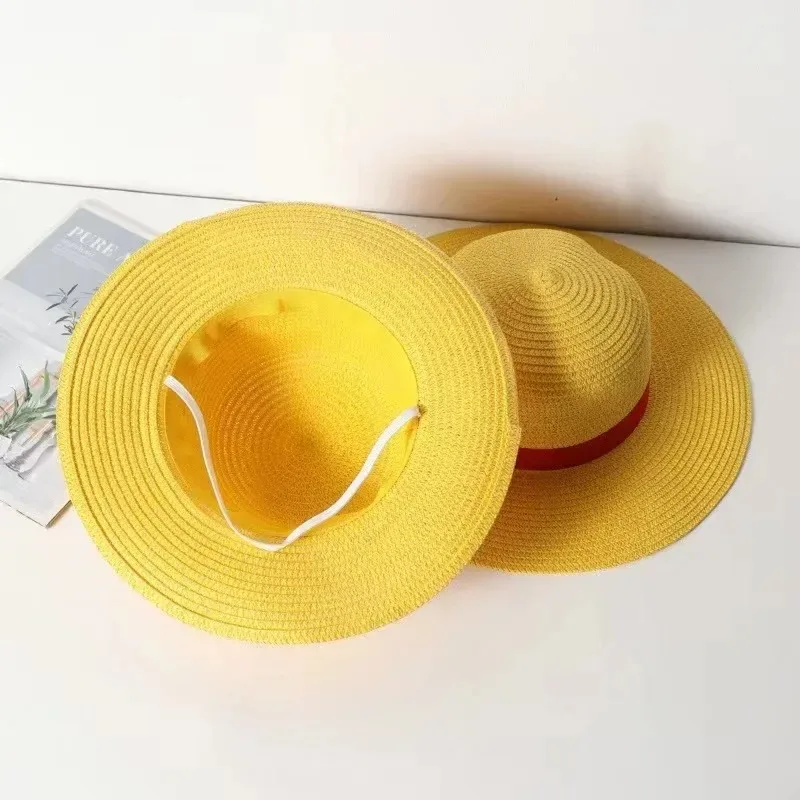 Anime Captain Luffy Hats Cosplay Accessory Straw Yellow Sun Beach Hat for Men Adult Halloween Party Travel Performance Cap