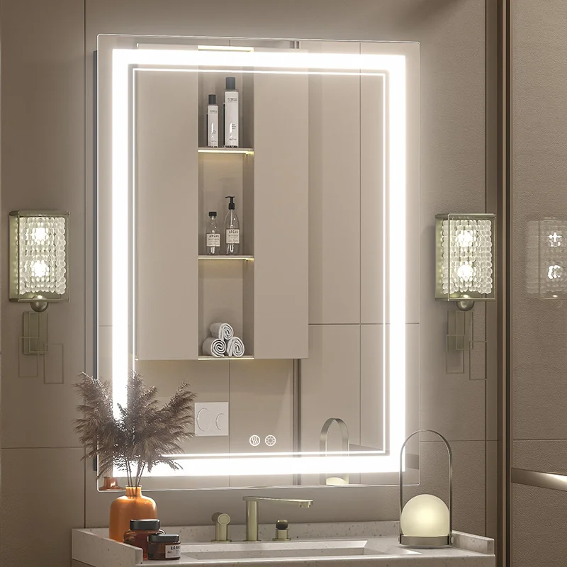 

Smart LED Lighted Bathroom Mirror, Anti-Fog Defog Function, Illuminated Wall Mounted Makeup Mirror for Bathroom