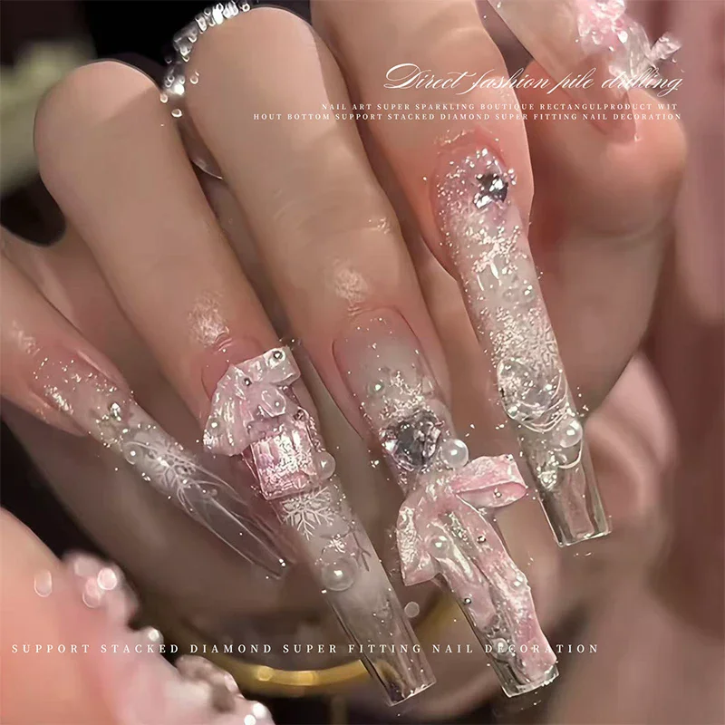 10 個のちょう結びネイルアートデコレーション 3D サテンパールネイルチャームカラフルなリボン弓ラインストーン DIY マニキュアツールパーツ