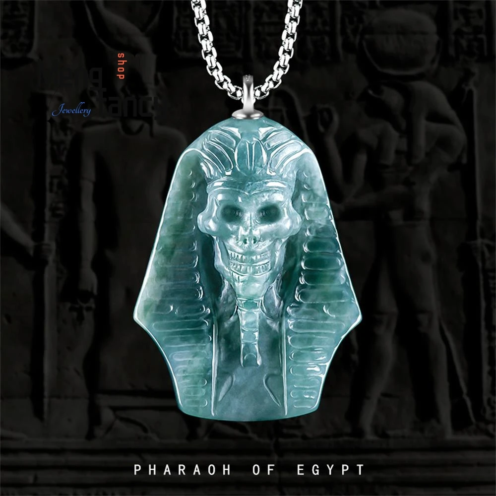 

Natural A-goods Jadeite Blue Water Three-dimensional Carving Egyptian Pharaoh Ice Jade Pendant High-grade Luxury Fashion Jewelry