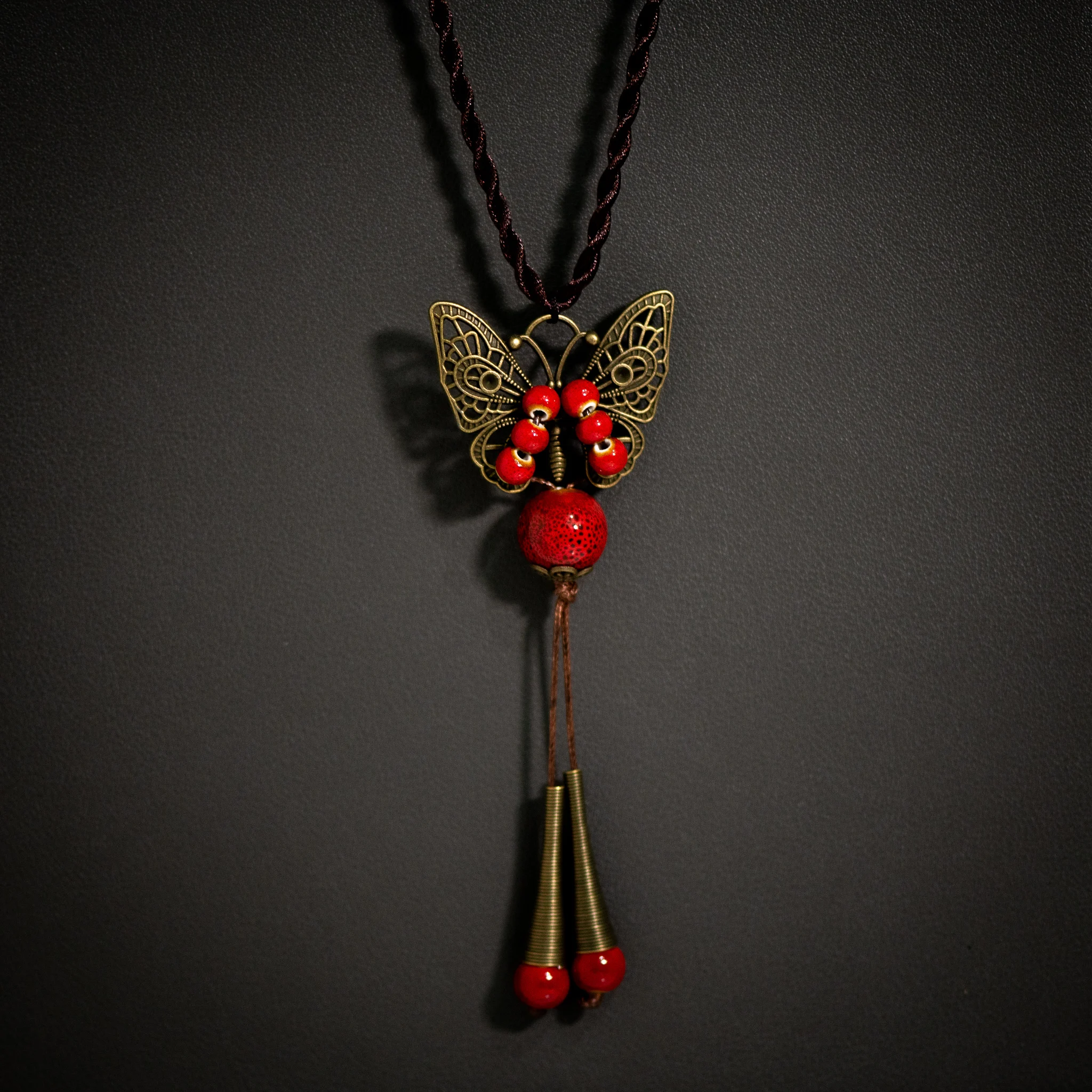 “Butterfly Dreams” Ceramic Necklace Handcrafted 80cm Pendant Necklace with Ethnic Style Charm