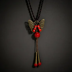 “Butterfly Dreams” Ceramic Necklace Handcrafted 80cm Pendant Necklace with Ethnic Style Charm