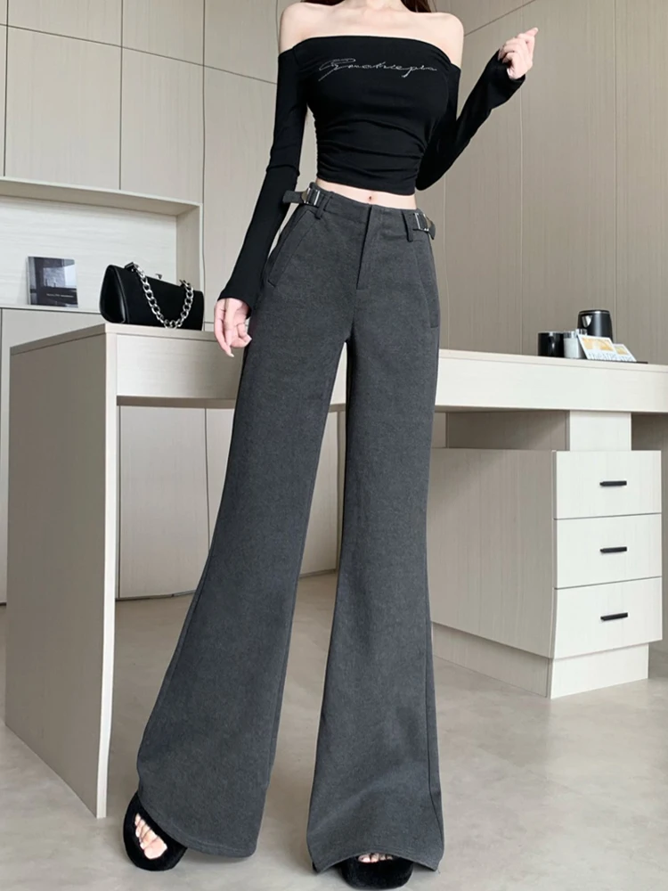 الخريف والشتاء السراويل الصوفية الجديدة واسعة الساق النساء تصميم الشعور عالية الخصر تنوعا فضفاضة مستقيم الساق طول الكلمة السراويل #4