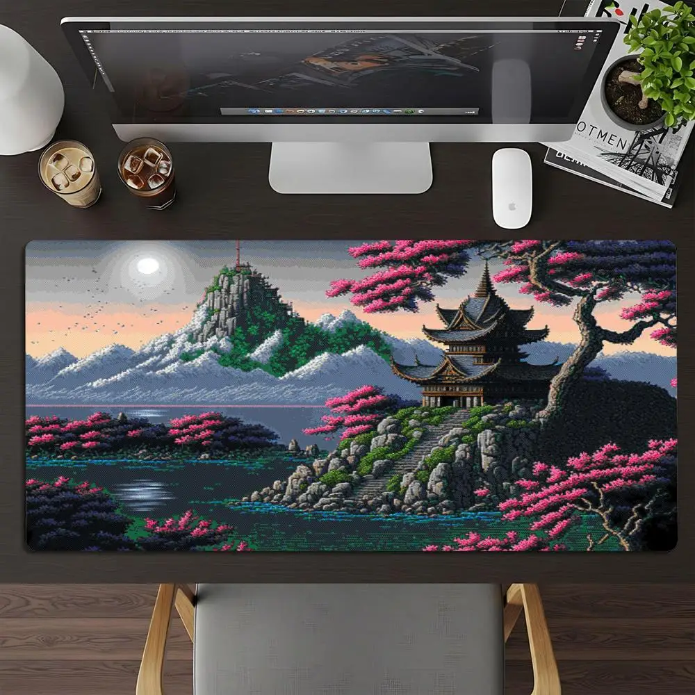 Large Mousepad Pixel Red Pine Snow Mountain Mousepads Keyboard Mat Deskpad Pc Game Desk Mats Japanese Art Mouse Mats For Desktop