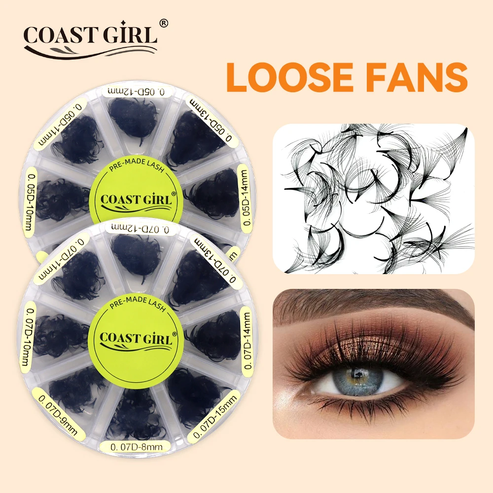 Coast Girl 5-20D Loose Fan Lashes Extensions Mix Length Slim Pointy Base Premade Volume 0.05 0.07 1000 Fans Loose Fans