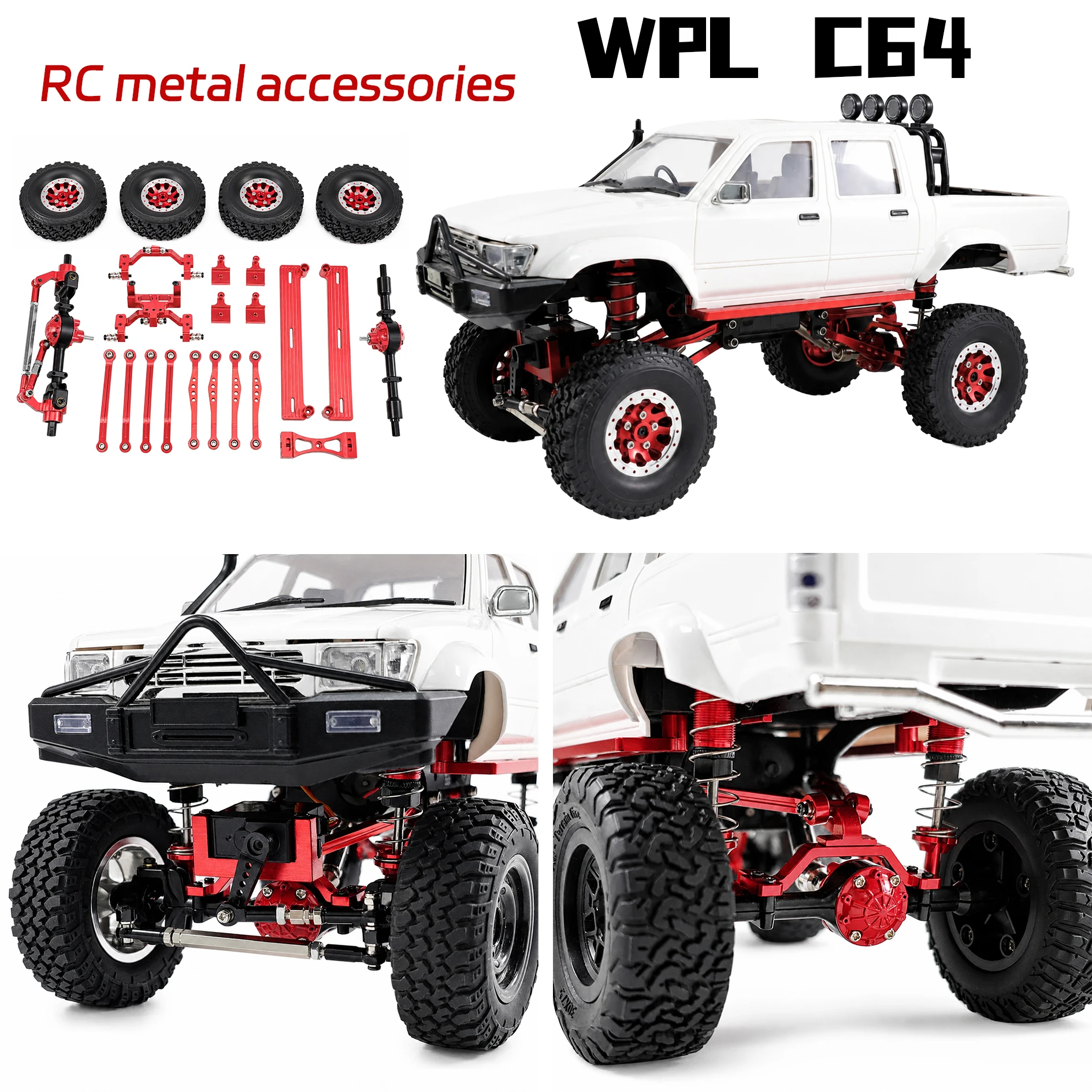 WPL 1/16 C64 Coche RC Toyota Hilux, Accesorios Metálicos Mejorados, Juego de Varillas de Suspensión y Marco Fijo de Suspensión