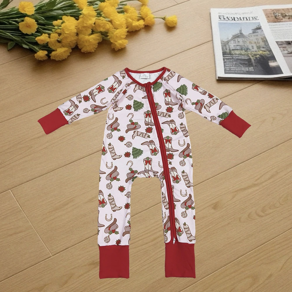 

9.24 Baby Winter Rompers Baby Girls Holly Boots Christmas Zipper Footie Rompers