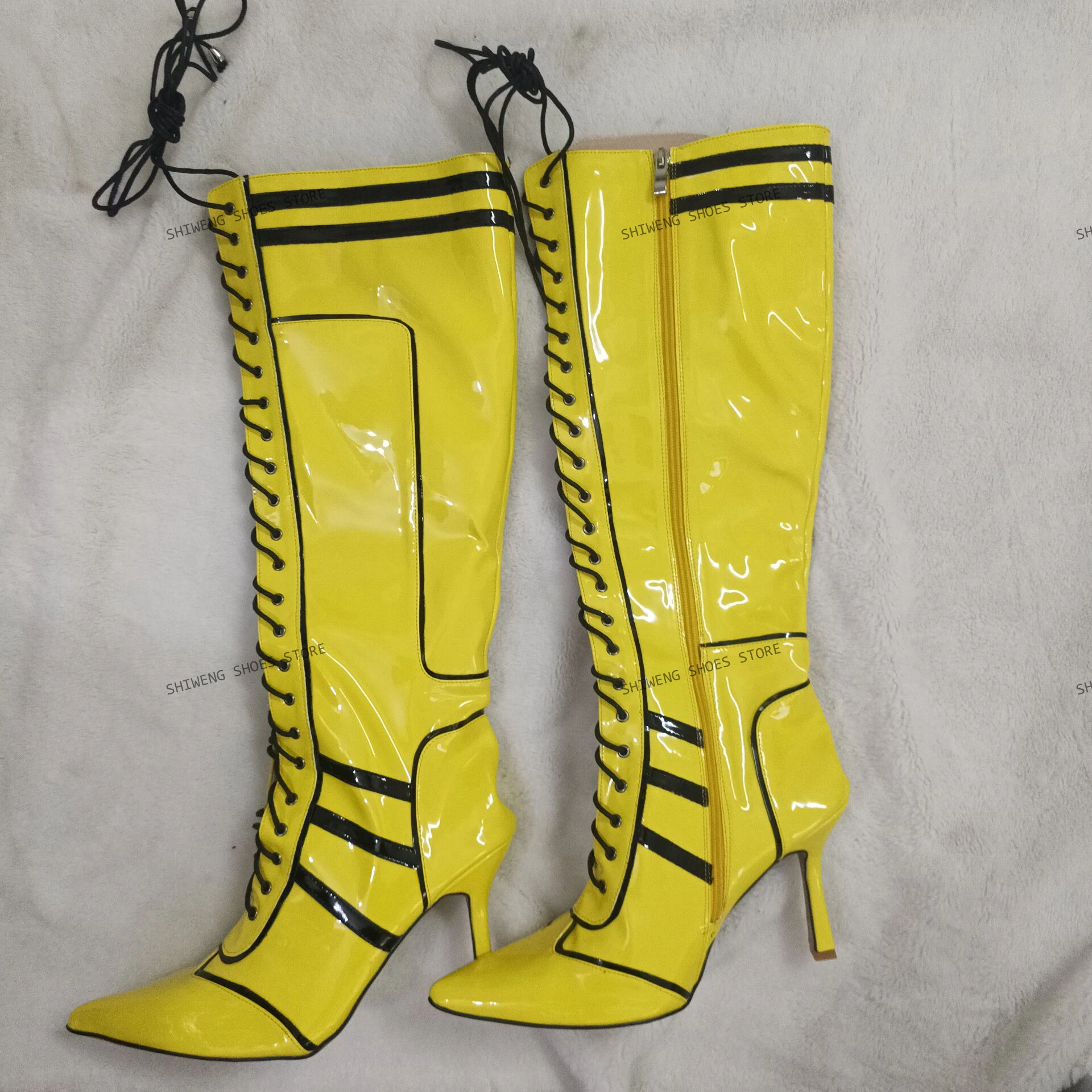 Cross Tied Sandals Boots Pointy Toe  Buckles Straps Knee High Boots Summer Women Sexy Shoes Lace Up Stiletto Heels 44 view 6