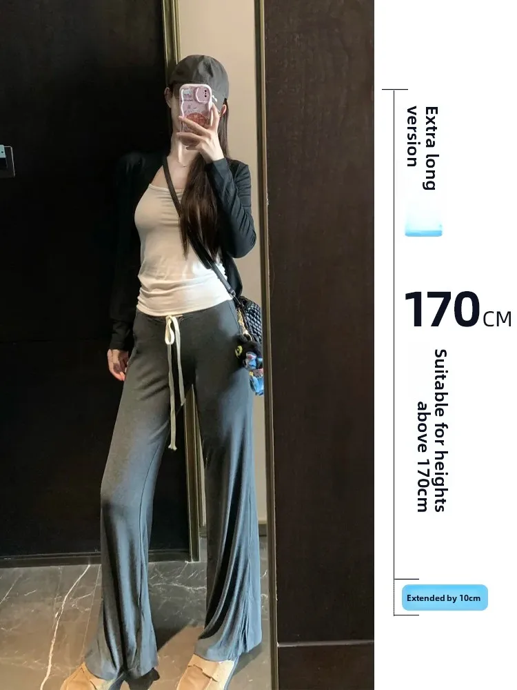 

Summer New Women's High Waist Flared Pants Long Version Loose Fit Dstring Versatile Walking Mask Pants Commute Sle Casua...