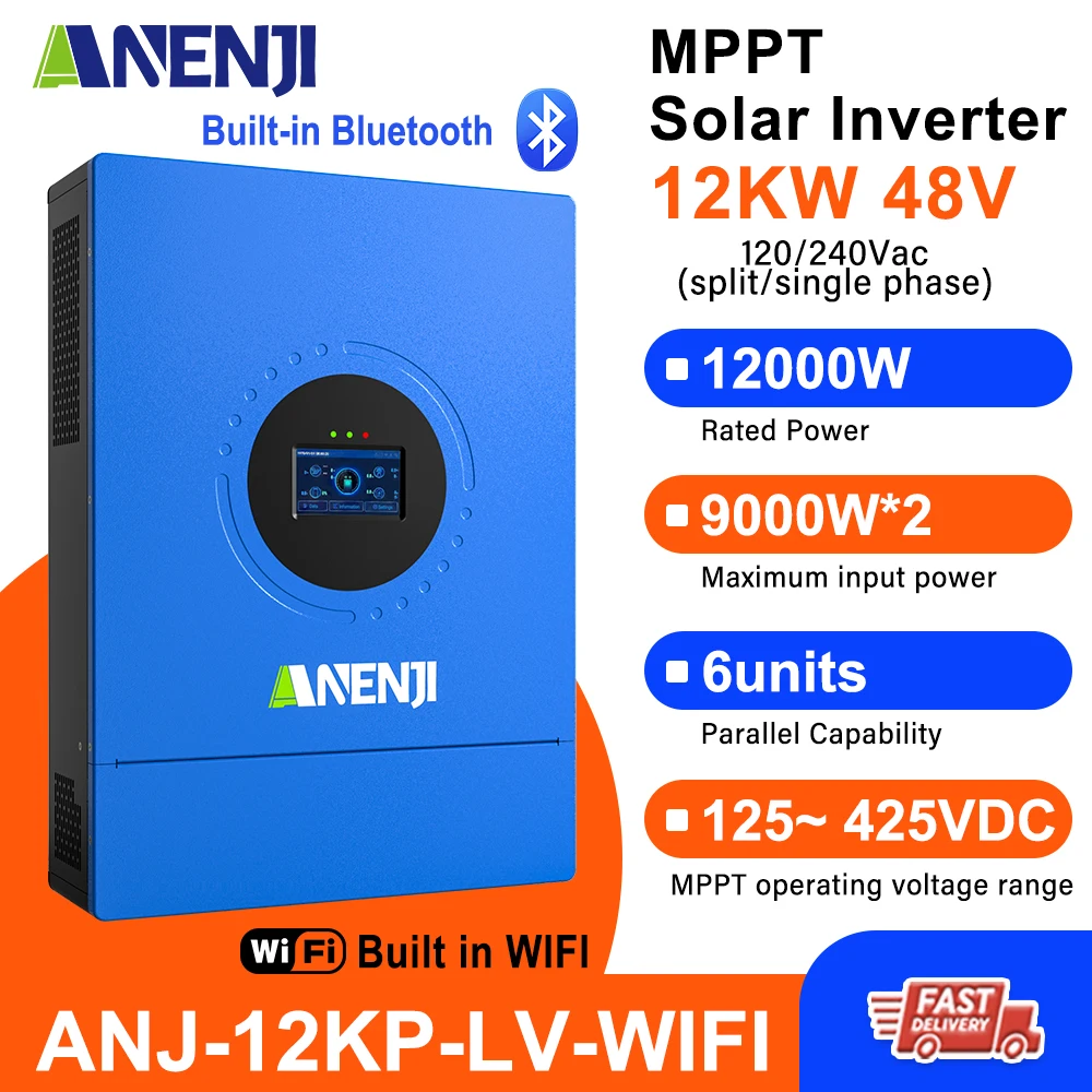 

12 кВт 48 В солнечный инвертор гибридный параллельный 6 единиц 9000 Вт * 2 встроенный 2 * MPPT 125-425 В постоянного тока инвертор чистой синусоидальной посуды с Wi-Fi ﻿