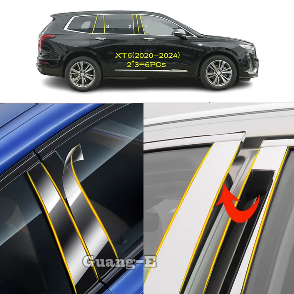 

Car TPU/Glossy Mirror Pillar Post Cover For Cadillac XT6 2020 2021 2022 2023 2024 Door Trim Window Molding Decorative Sticker