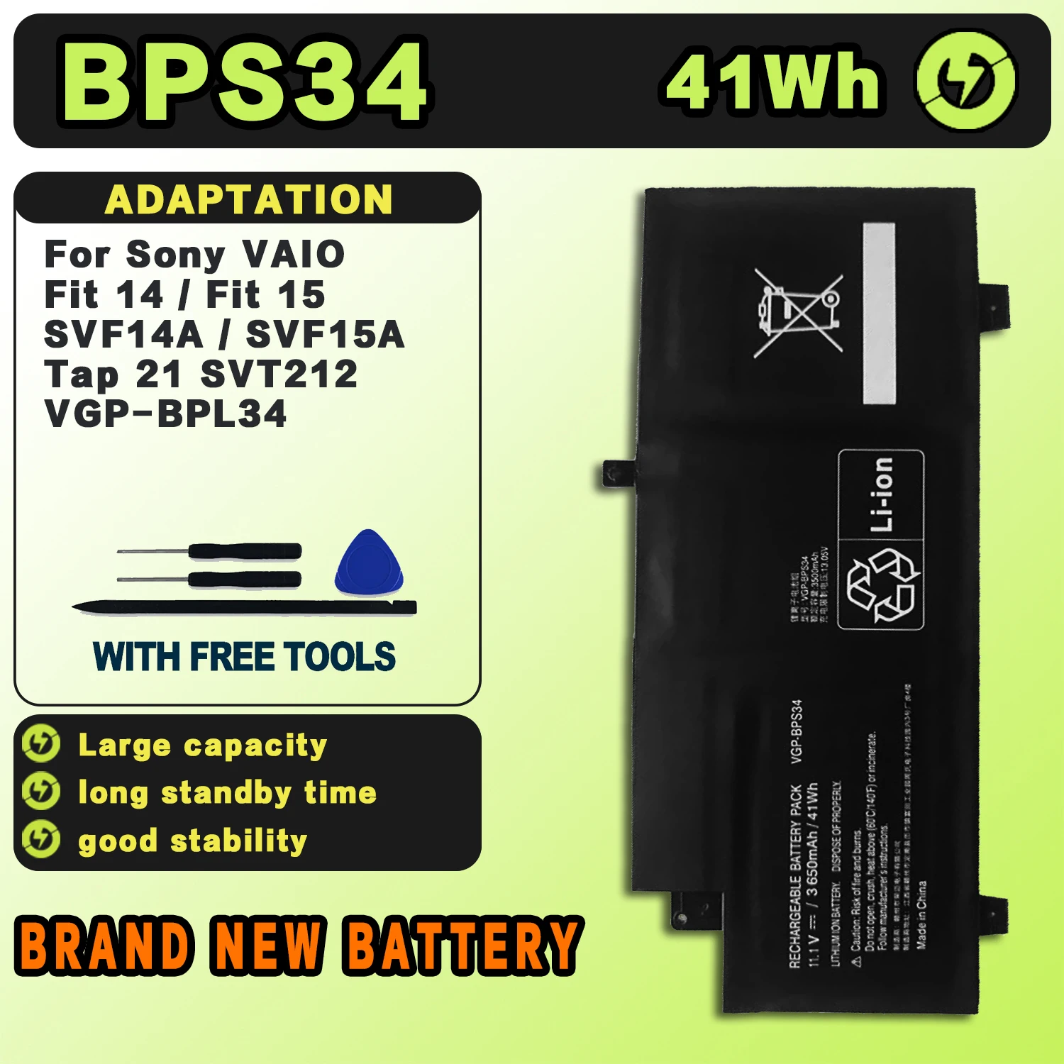 SAT BPS34 New Laptop Batteries Replacement For SONY VAIO Fit 14 15 SVF14A SVF15A VGP-BPS34 SVF15AA1LT/MT AC1QL 11.1V-41Wh