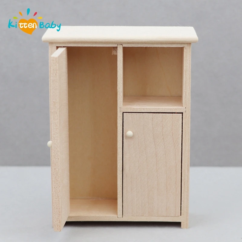 Miniature Wood Wardrobe for Dollhouse: 1:12 Scale Double Door Closet Cupboard Model Dollhouse Furniture Decor DIY Toys