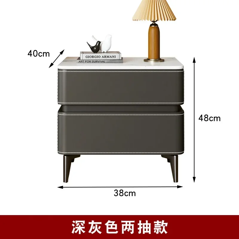 غرفة نوم رئيسية من الجلد ذات سرج خفيف فاخر غير لامع وخزانة تخزين راقية إيطالية بسيطة #3