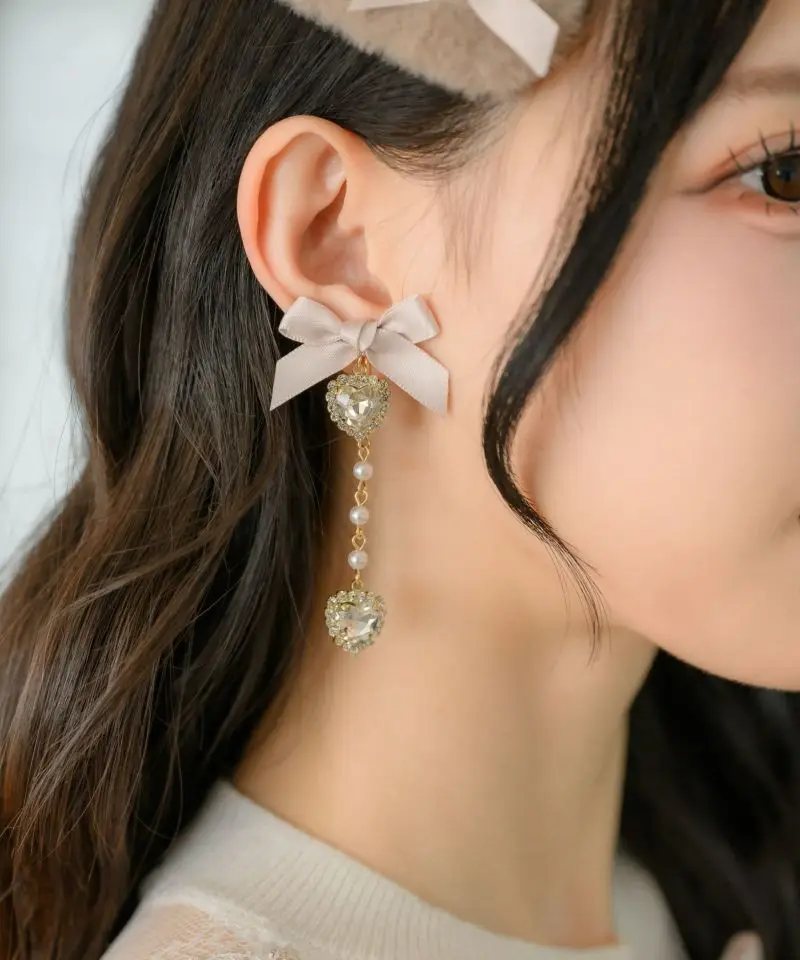 라인 석이있는 로리타 JK 스타일 귀걸이 달콤한 수제 활 진주 체인 여성 귀걸이 귀걸이 925 실버 바늘 클립