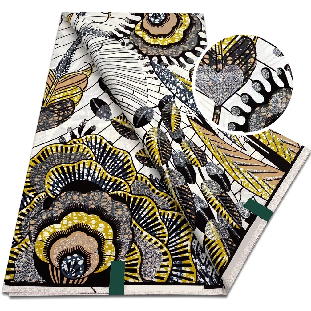 جديد الأفريقي الكبير سوبر الأفريقي بريق جلام الشمع النسيج 100% القطن أنقرة الشمع النسيج لينة الشمع الحقيقي بريق النسيج الذهبي 6 ياردة #2