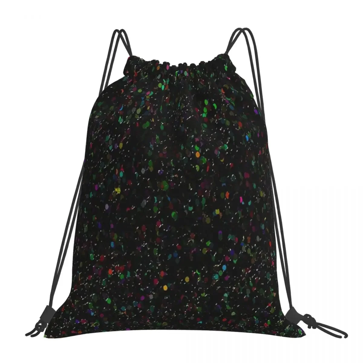 GLITTER-Mochilas casuais portáteis para homem e mulher, sacos de cordão preto, bolso para pacotes, bolsa para a escola