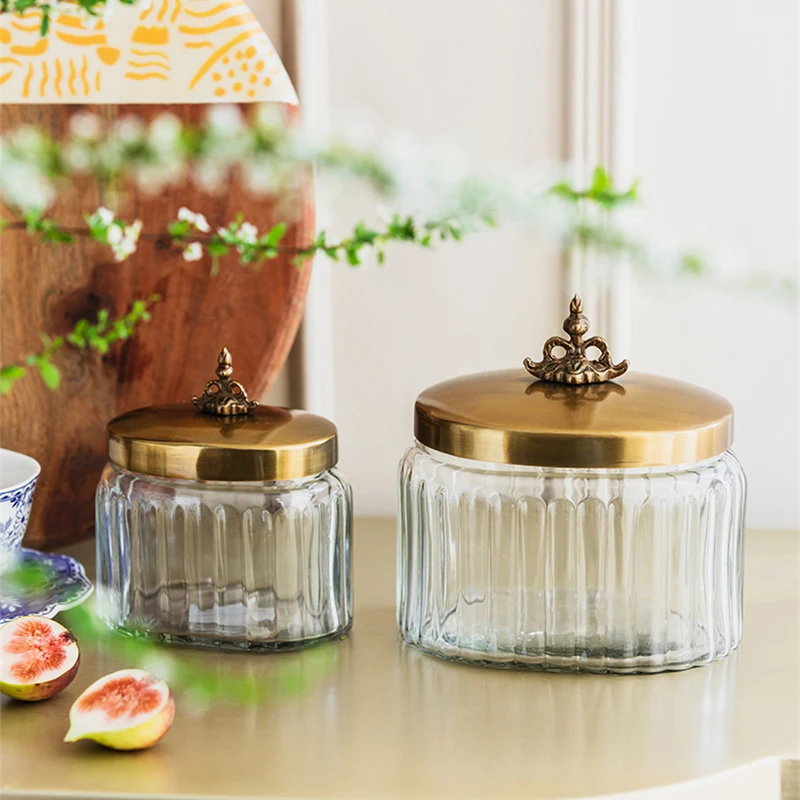 Brass Storage Jar Livingroom Home Classical Ornaments Candy Bee Storage Can Elegant Classical Kitchen Glass Storage Organizer