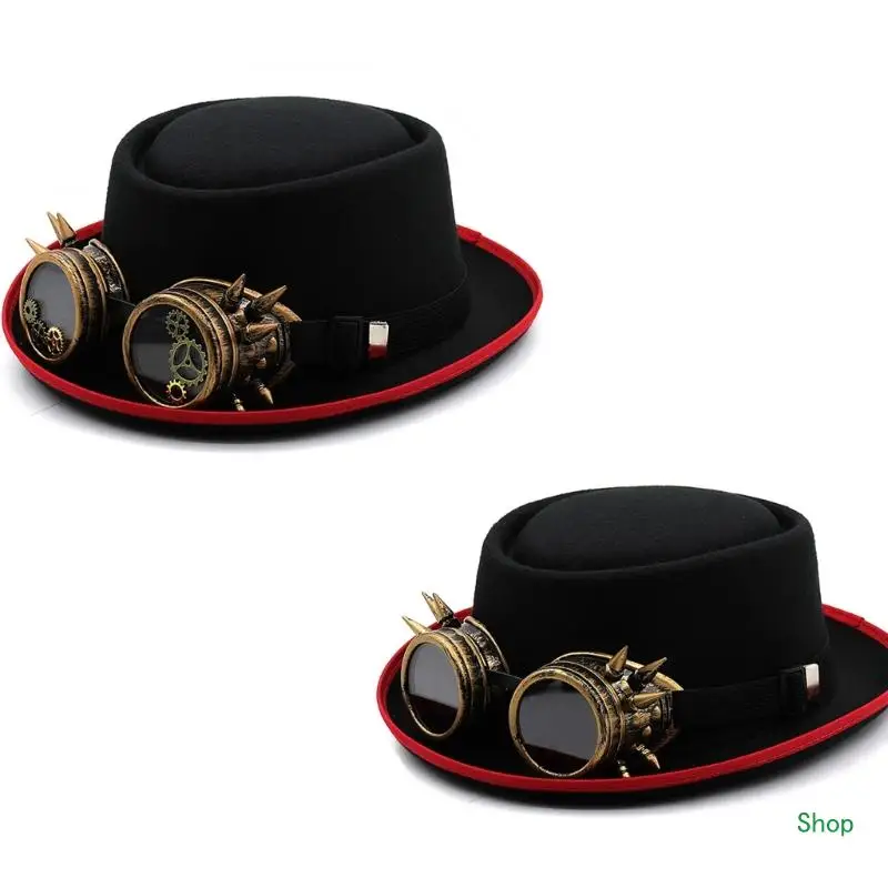 Dropship Flat Top Hat Wide Brimmed Hat Halloween Props Hat Cosplay Supplies