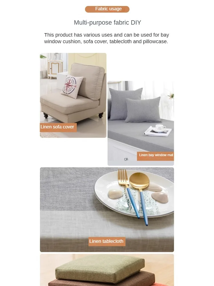 Thick Cotton Linen Fabric Upholstery By The Meter for Tablecloth Pillowcase Chair Mat Diy Sewing Sofa Cloth Soft Plain Gray Blue