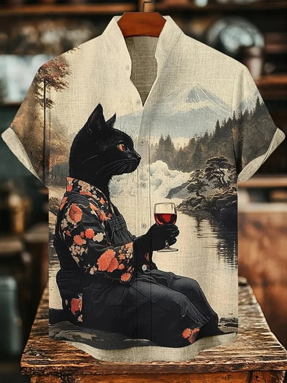 

Men's Animal Print Casual Shirt Summer Vacation Short Sleeve Stand up Collar Designer High-Quality Fashion Top for Men