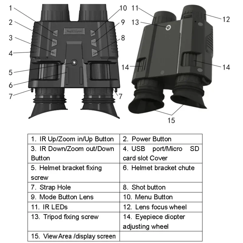 Binocolo notturno NV8000 Binocolo per visione notturna HD montato su casco Binocolo digitale Dispositivo per visione notturna a infrarossi montato sulla testa