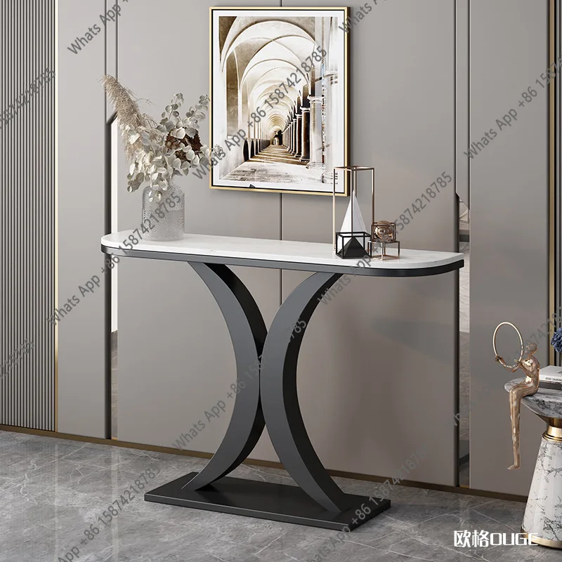 

Индивидуальный дизайнерский пристенный столик из мрамора в стиле лёгкой роскоши, полукруглый, для прихожей.