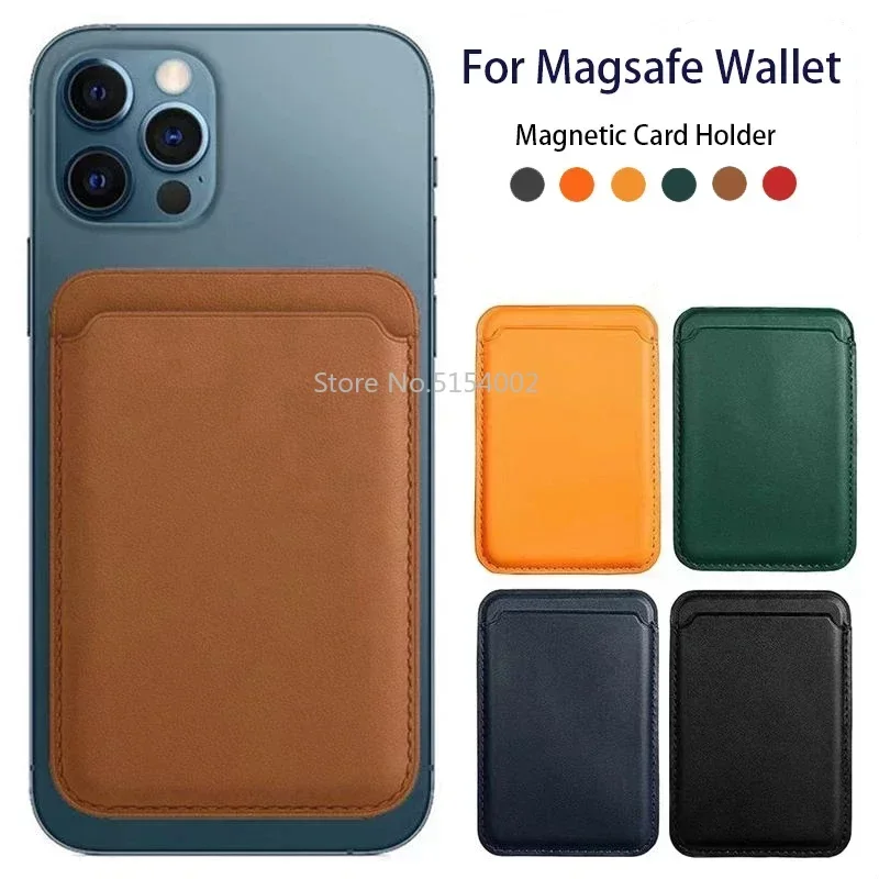 Leather Card Wallet for Men Women Phone Magsafe Magnetic Card Holder Bag Case Macsafe Wallet Card Phone Cover Bag Accessories