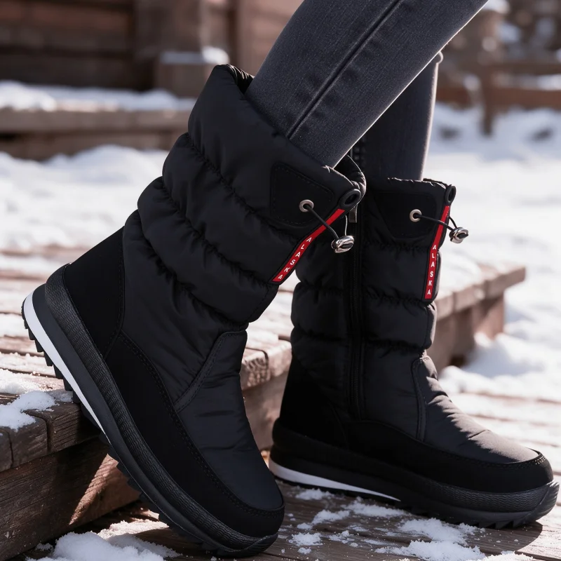 Men's and Women's Winter Long Cotton Boots for Snowy Weather. Side Zippers. Adjustable Drawstrings. Furry Lining. Outdoor Boots.