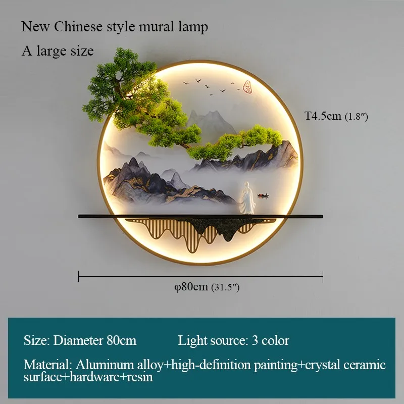 モダンな壁掛け絵画ランプ LED 室内用 中国風緑の風景 クリエイティブ