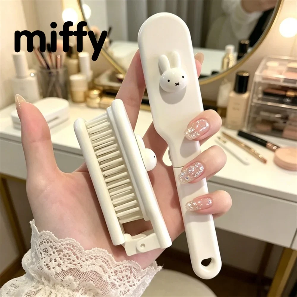 Miffy Faltbare Haarbürste Niedliches Kaninchen Tragbarer Antistatik-Kamm Kopfhautmassage Entwirrbürste Reise-Haarstyling-Werkzeug für Mädchen – Detail 1