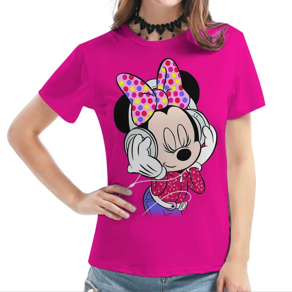 2024 Disney Minnie Mouse 3d T-shirt da donna Cute Cartoon Graphic Tees Divertente Harajuku Disney T-shirt Moda casual T-shirt femminile