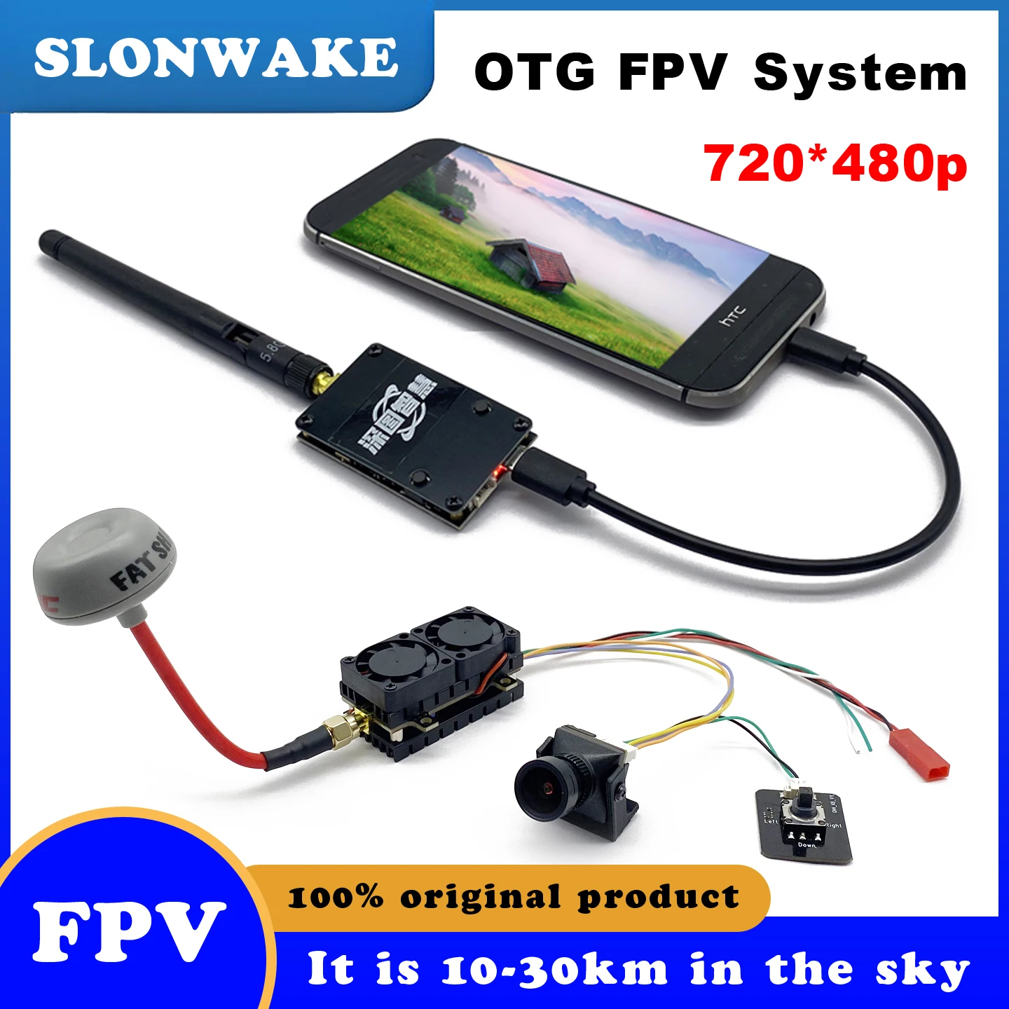 

FPV 5.8G 5.5W VTX Transmitter module 48CH 30KM long distance+1800TVL straight camera and UVC Receiver OTG for VR Android Phone