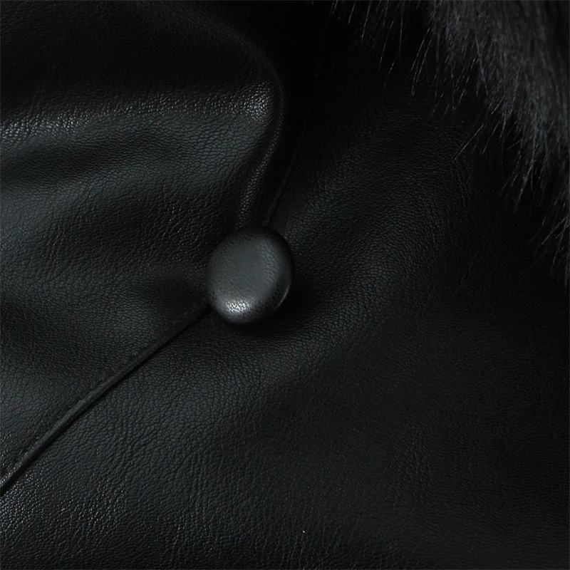 KEYANKETIAN 2025 شتاء جديد إمرأة الفراء الاصطناعي طوق مزين فو سترة جلدية مزدوجة الصدر الدانتيل يصل سليم المحاصيل السترة #5